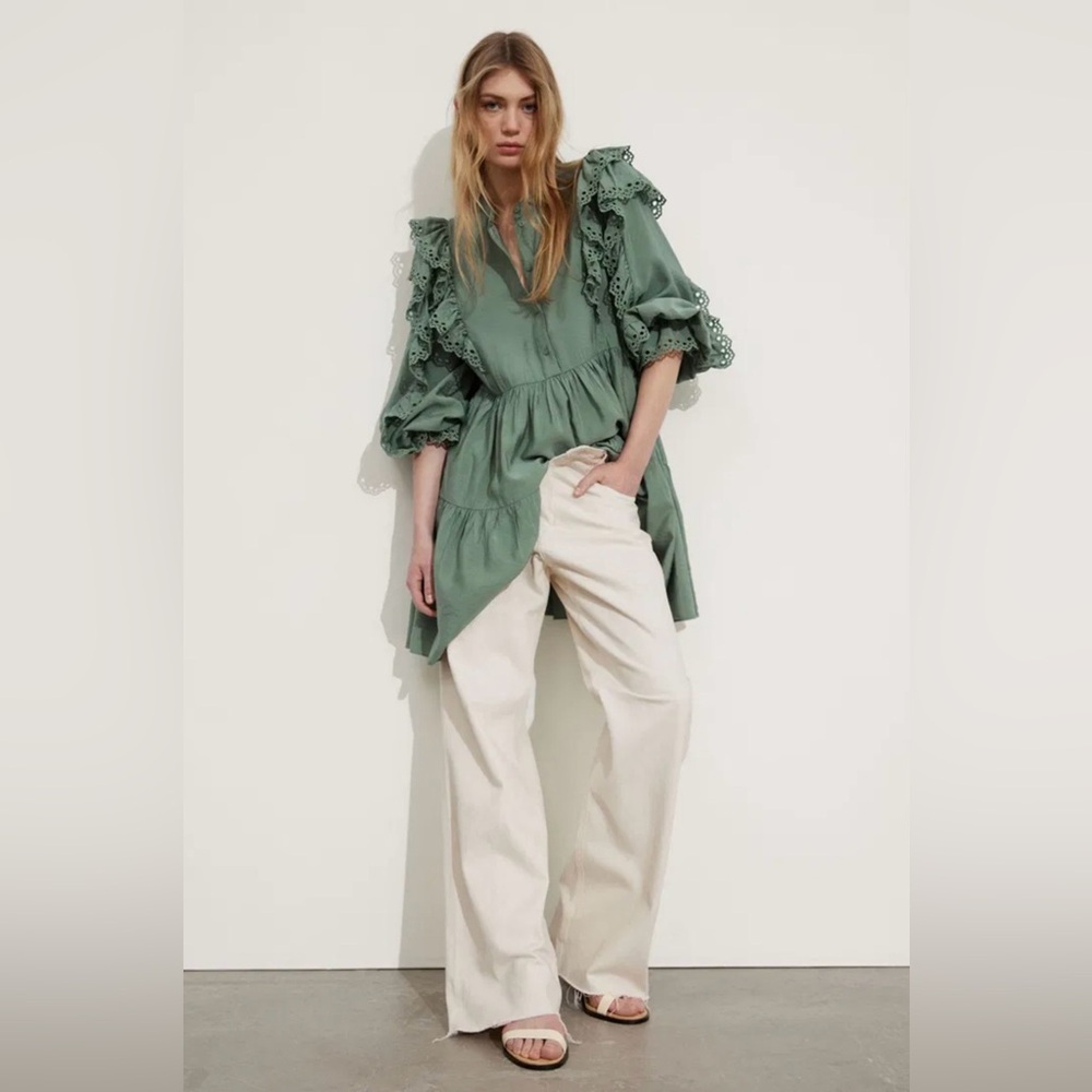 & Other Stories Sage Green eyelet dress